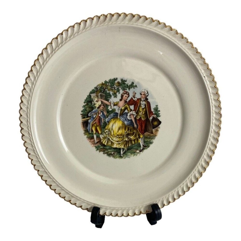 Harker Pottery Godey Print "Courting Couple" 22 KT Gold Dinner Plate 10 1/4"